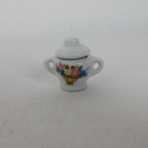Porcelain 13 Piece Mini Miniature White w/Flower Basket Tea Set Teapot Dolls - Picture 4 of 11